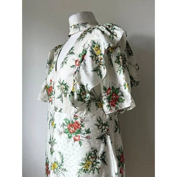 Zara Floral Mini Dress Chocker Neck Ruffle Detail M, L, XL - Picture 2 of 4